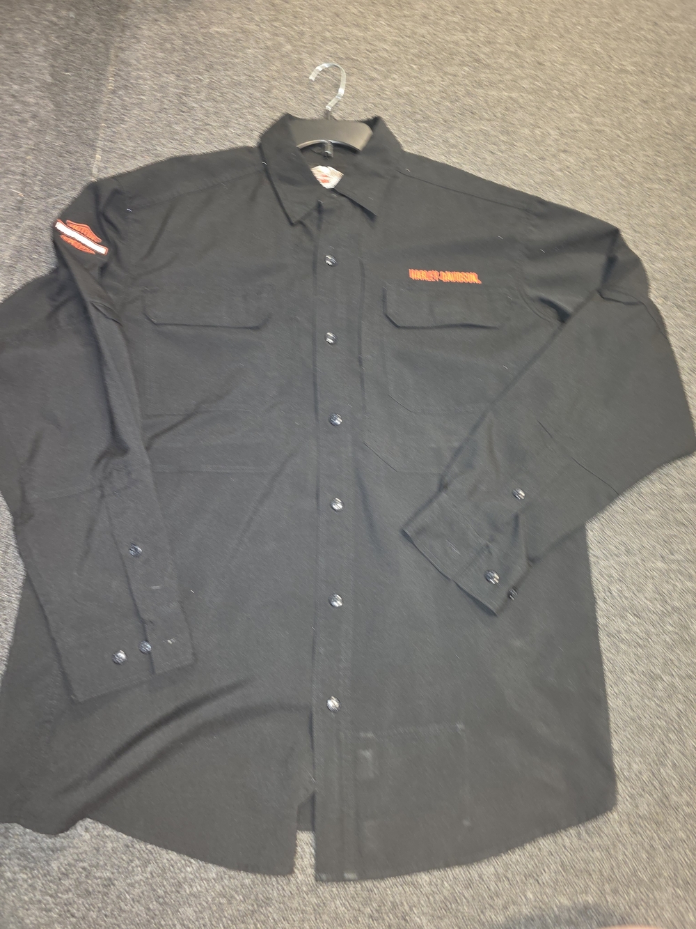 NWOT Harley-Davidson Black Long Sleeve Button-Front Shirt with Orange Logo